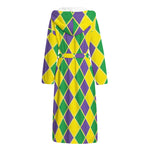 Purple Green And Yellow Mardi Gras Print Hooded Bathrobe