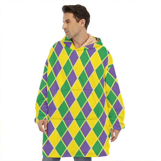 Purple Green And Yellow Mardi Gras Print Hoodie Blanket