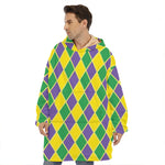 Purple Green And Yellow Mardi Gras Print Hoodie Blanket