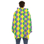 Purple Green And Yellow Mardi Gras Print Hoodie Blanket