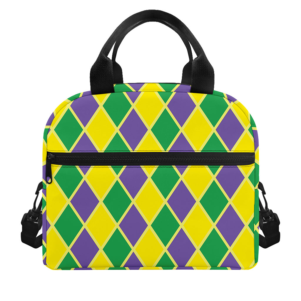 Purple Green And Yellow Mardi Gras Print Insulated Lunch Bag