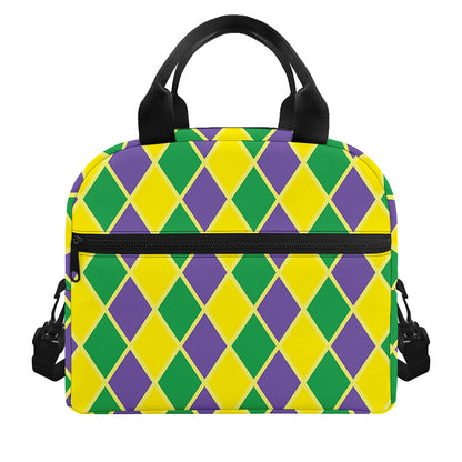 Purple Green And Yellow Mardi Gras Print Insulated Lunch Bag