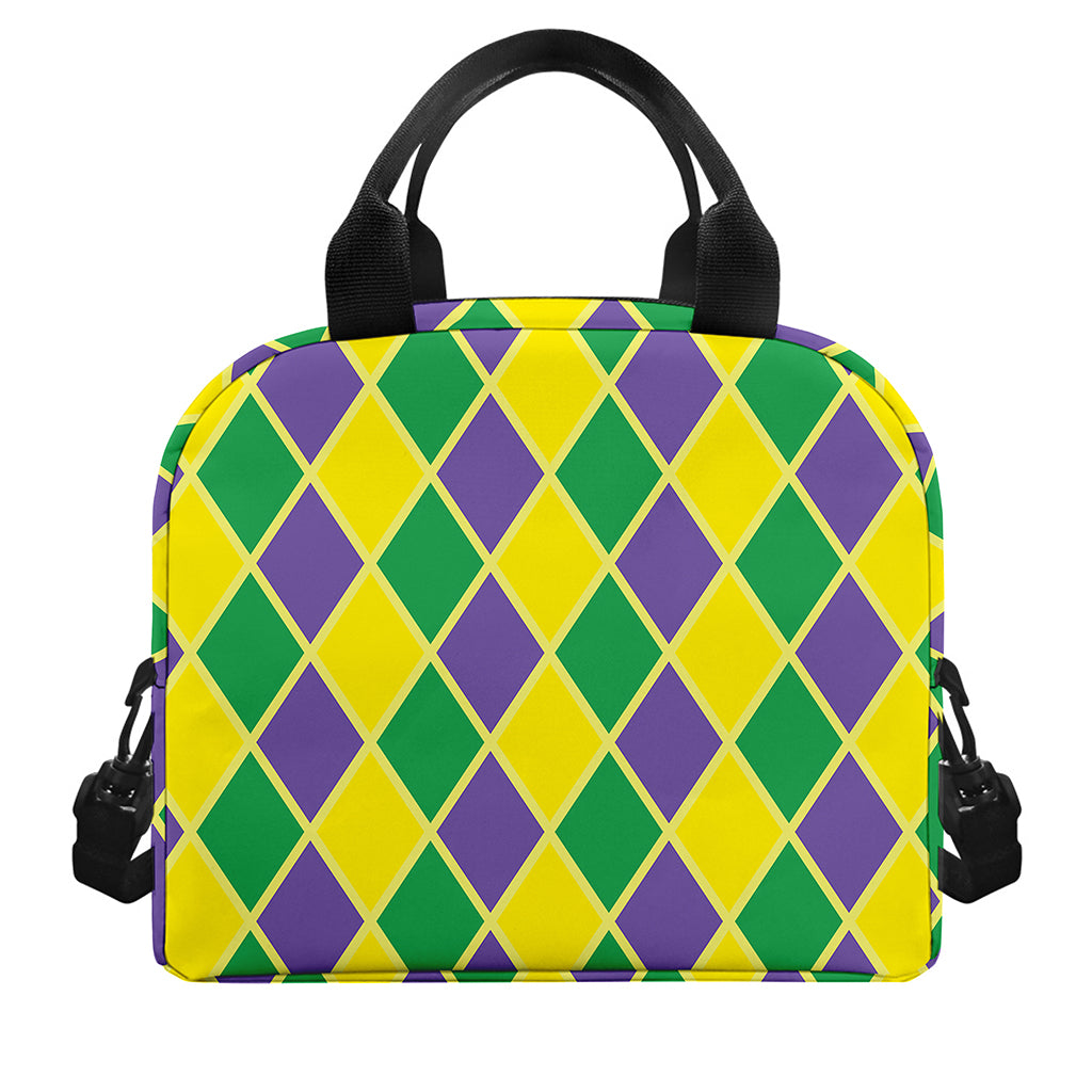 Purple Green And Yellow Mardi Gras Print Insulated Lunch Bag