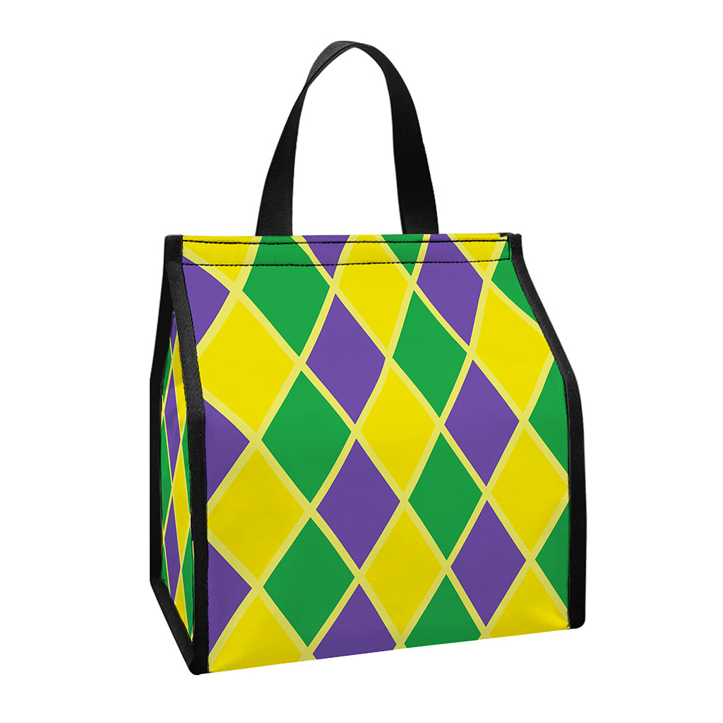 Purple Green And Yellow Mardi Gras Print Insulated Lunch Tote