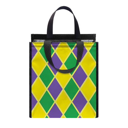 Purple Green And Yellow Mardi Gras Print Insulated Lunch Tote