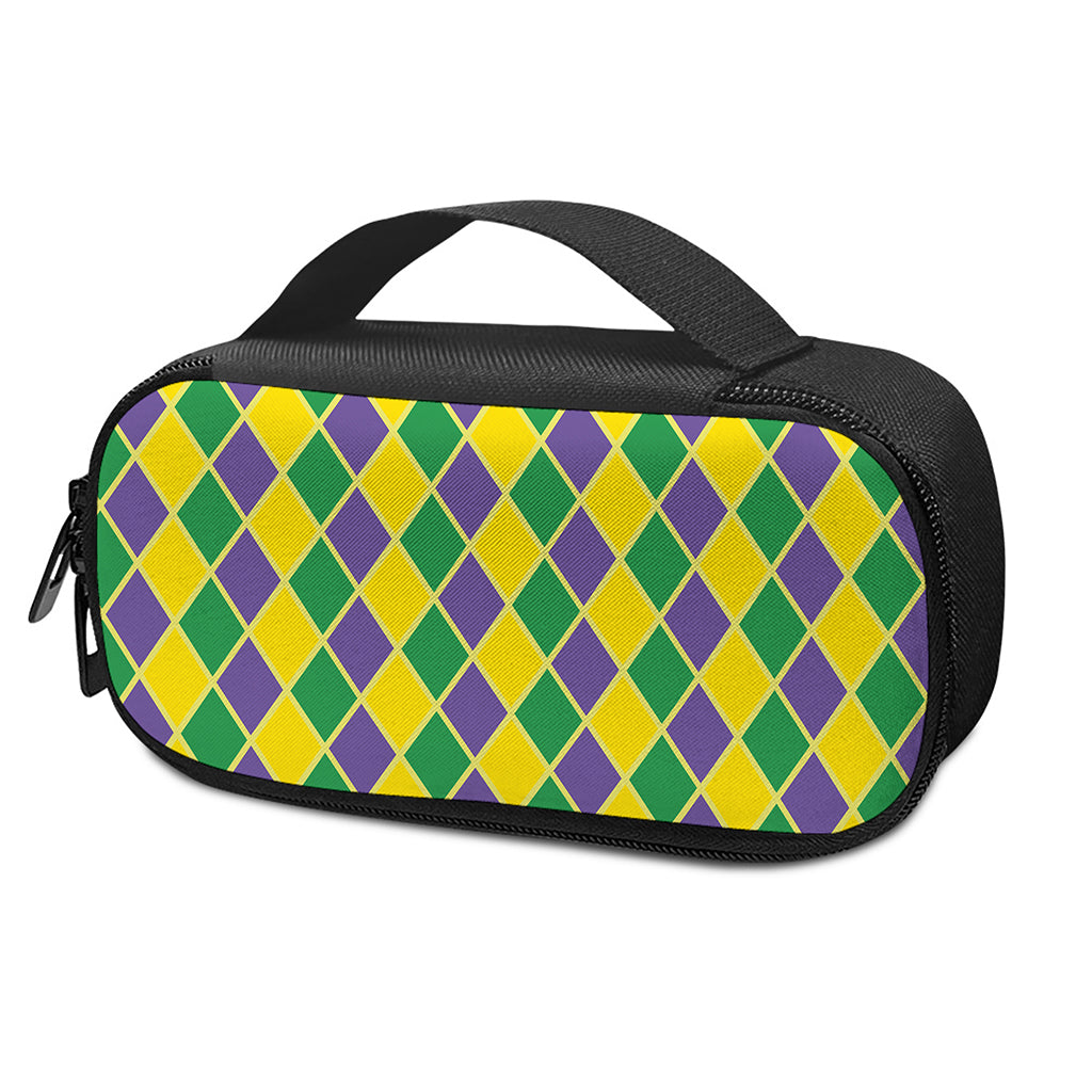Purple Green And Yellow Mardi Gras Print Insulin Cooler Travel Case