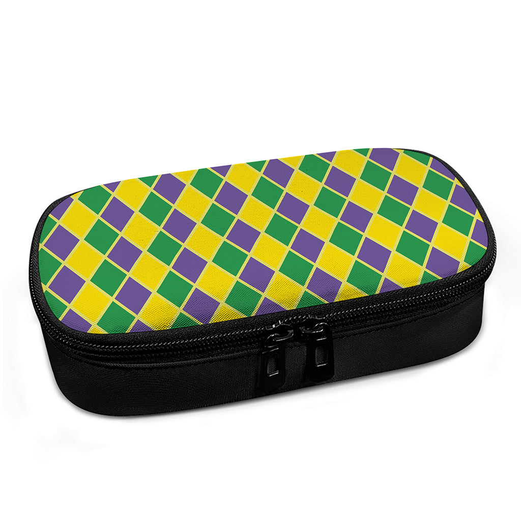 Purple Green And Yellow Mardi Gras Print Insulin Cooler Travel Case