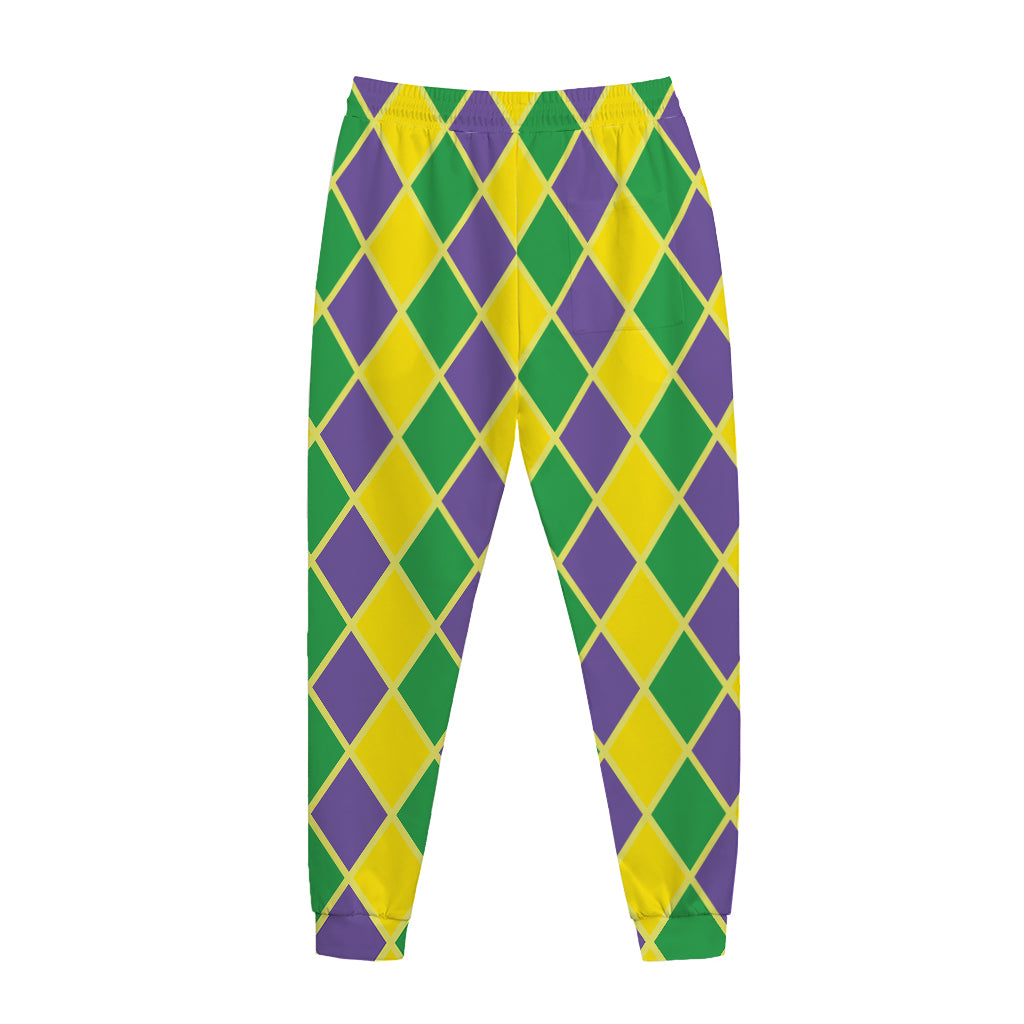 Purple Green And Yellow Mardi Gras Print Jogger Pants