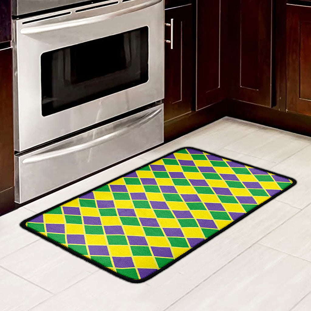 Purple Green And Yellow Mardi Gras Print Kitchen Mat