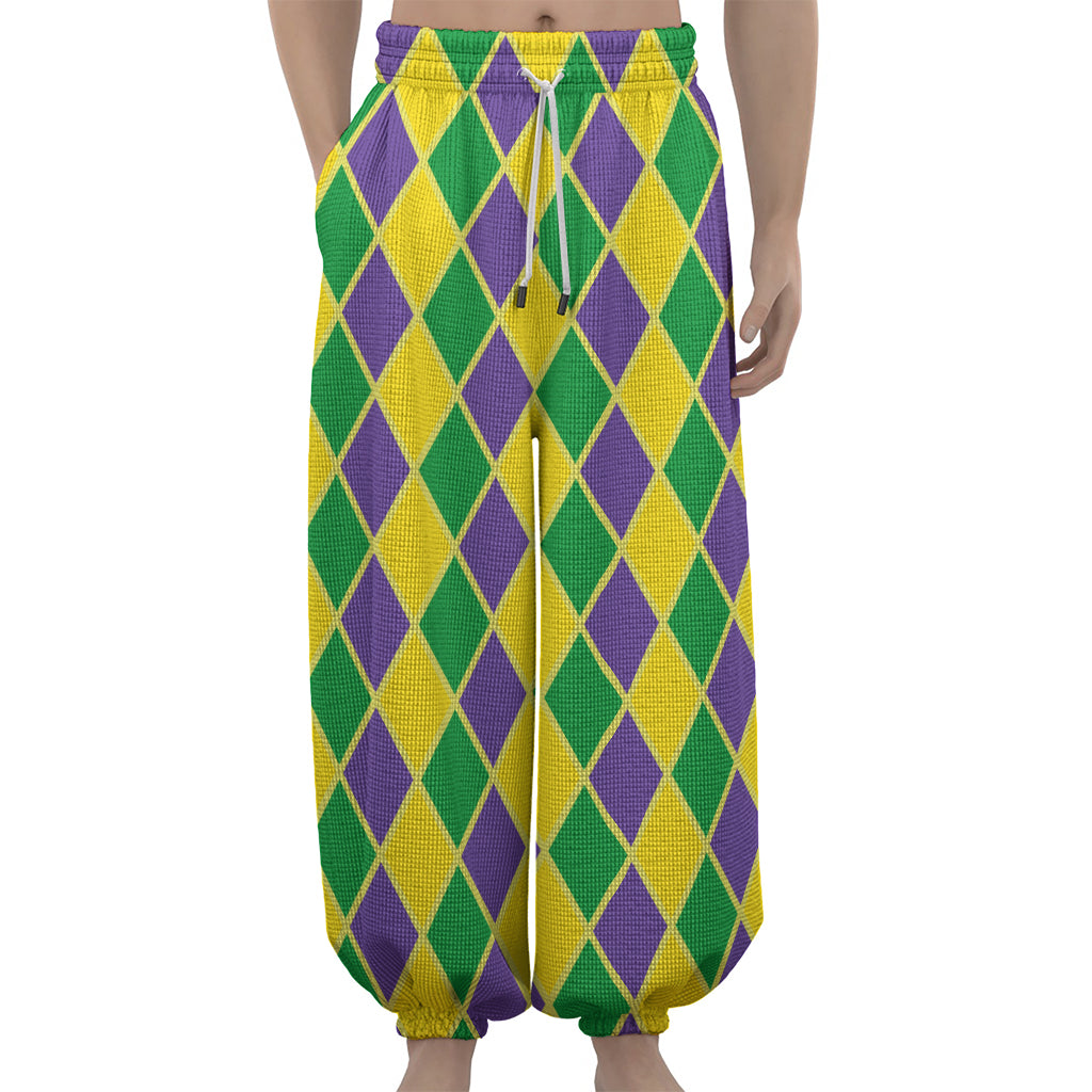 Purple Green And Yellow Mardi Gras Print Lantern Pants