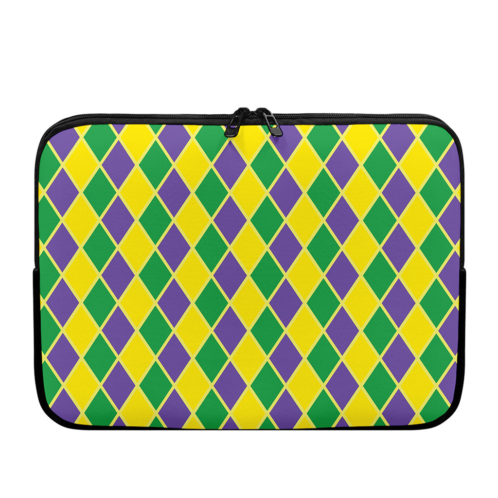 Purple Green And Yellow Mardi Gras Print Laptop Sleeve