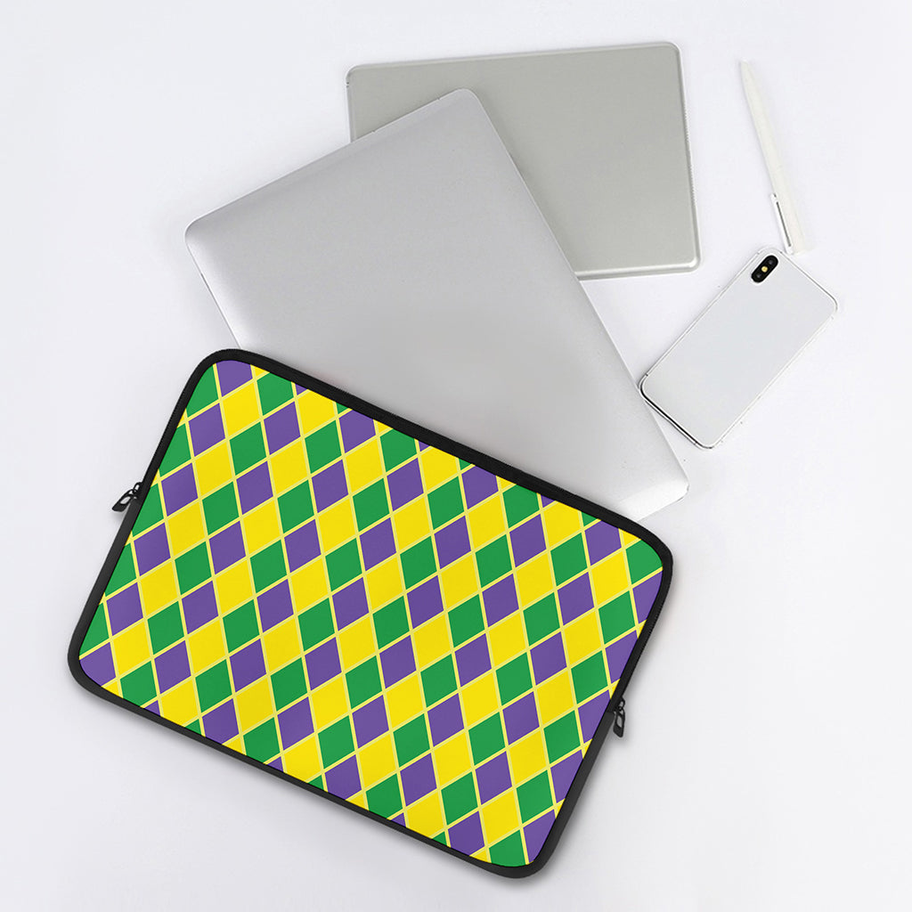 Purple Green And Yellow Mardi Gras Print Laptop Sleeve