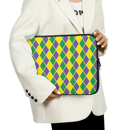 Purple Green And Yellow Mardi Gras Print Laptop Sleeve