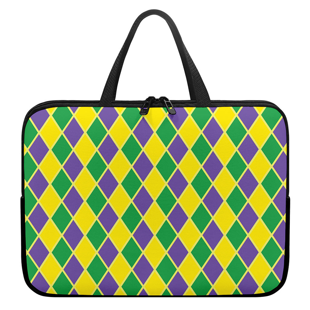 Purple Green And Yellow Mardi Gras Print Laptop Sleeve With Handle