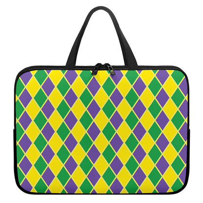 Purple Green And Yellow Mardi Gras Print Laptop Sleeve With Handle