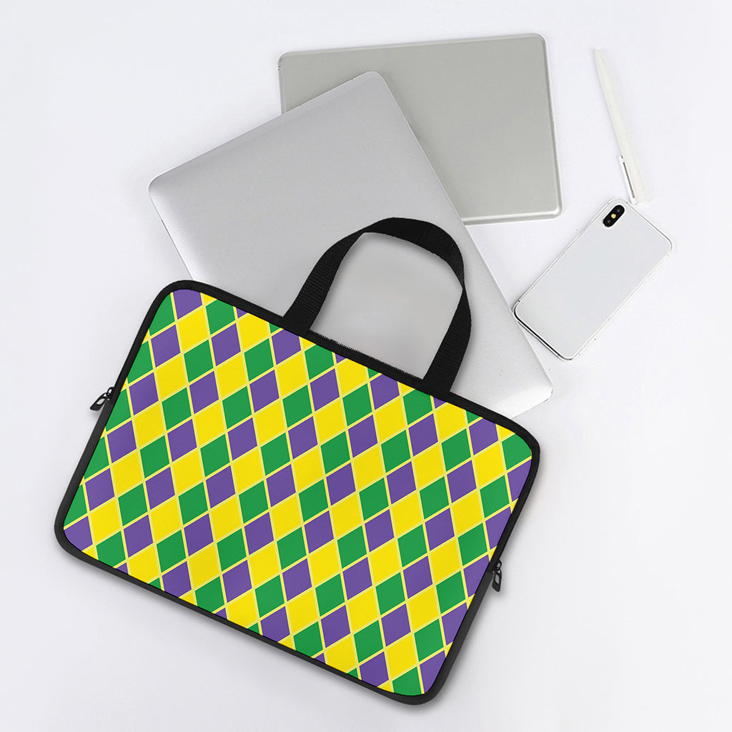 Purple Green And Yellow Mardi Gras Print Laptop Sleeve With Handle