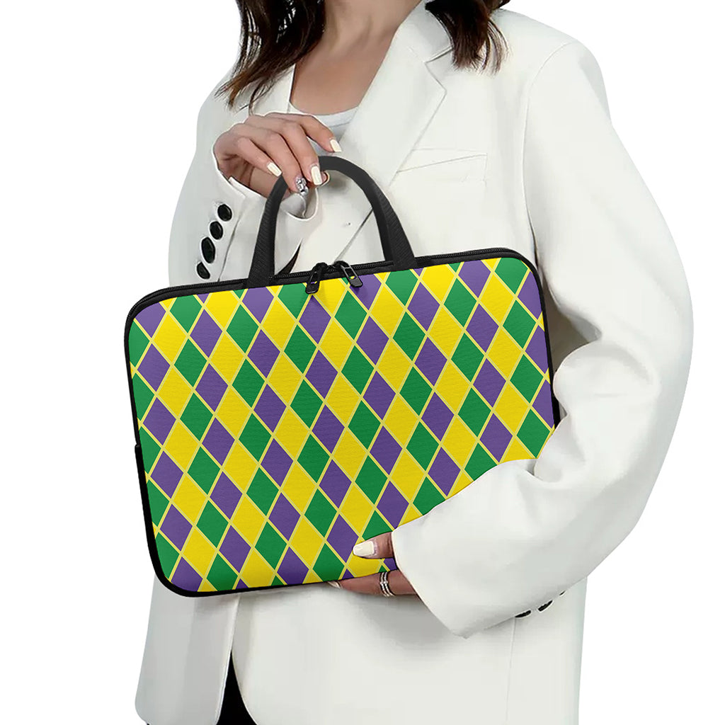 Purple Green And Yellow Mardi Gras Print Laptop Sleeve With Handle