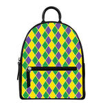 Purple Green And Yellow Mardi Gras Print Leather Backpack