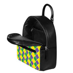 Purple Green And Yellow Mardi Gras Print Leather Backpack