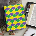 Purple Green And Yellow Mardi Gras Print Leather Bible Cover
