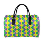 Purple Green And Yellow Mardi Gras Print Leather Duffle Bag
