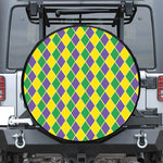 Purple Green And Yellow Mardi Gras Print Leather Spare Tire Cover