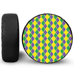 Purple Green And Yellow Mardi Gras Print Leather Spare Tire Cover
