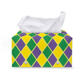Purple Green And Yellow Mardi Gras Print Leather Tissue Box Cover