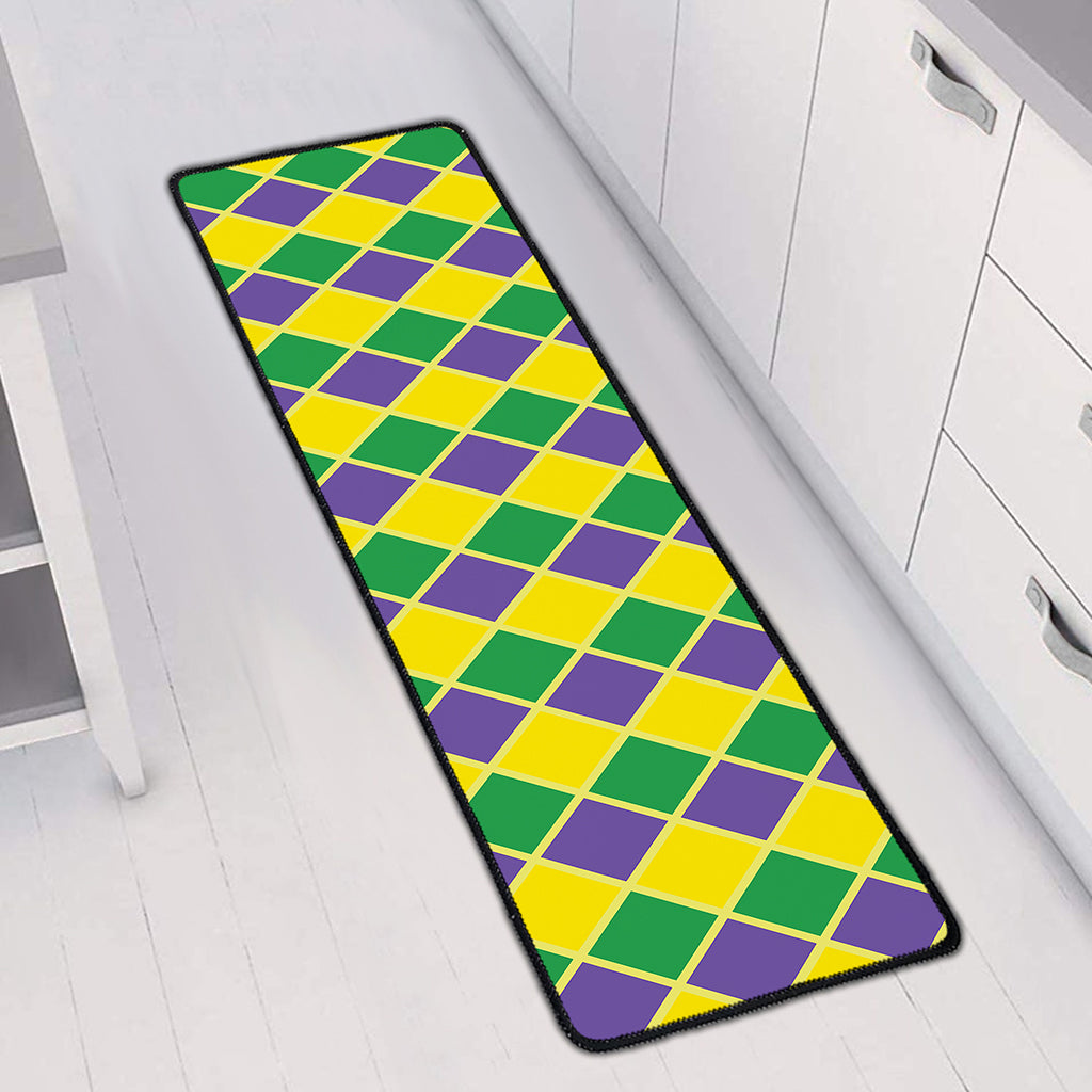 Purple Green And Yellow Mardi Gras Print Long Kitchen Mat