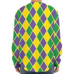 Purple Green And Yellow Mardi Gras Print Long Sleeve Baseball Jersey