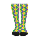 Purple Green And Yellow Mardi Gras Print Long Socks