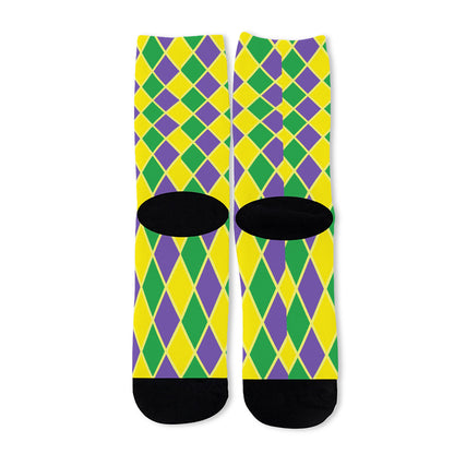 Purple Green And Yellow Mardi Gras Print Long Socks