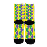 Purple Green And Yellow Mardi Gras Print Long Socks