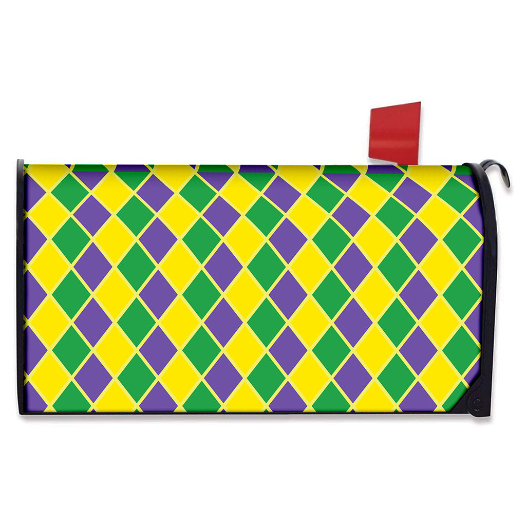 Purple Green And Yellow Mardi Gras Print Mailbox Cover