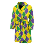 Purple Green And Yellow Mardi Gras Print Men's Bathrobe