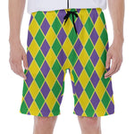 Purple Green And Yellow Mardi Gras Print Men's Beach Shorts
