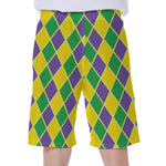 Purple Green And Yellow Mardi Gras Print Men's Beach Shorts