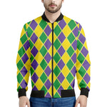 Purple Green And Yellow Mardi Gras Print Men's Bomber Jacket