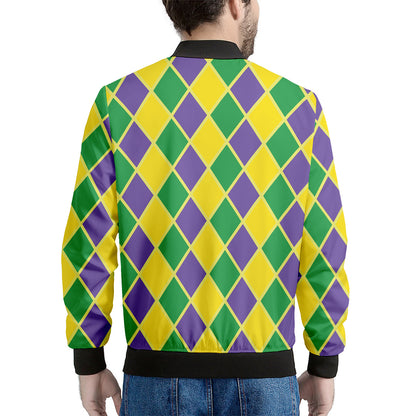Purple Green And Yellow Mardi Gras Print Men's Bomber Jacket