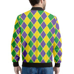 Purple Green And Yellow Mardi Gras Print Men's Bomber Jacket