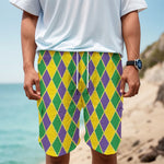 Purple Green And Yellow Mardi Gras Print Men's Cargo Shorts