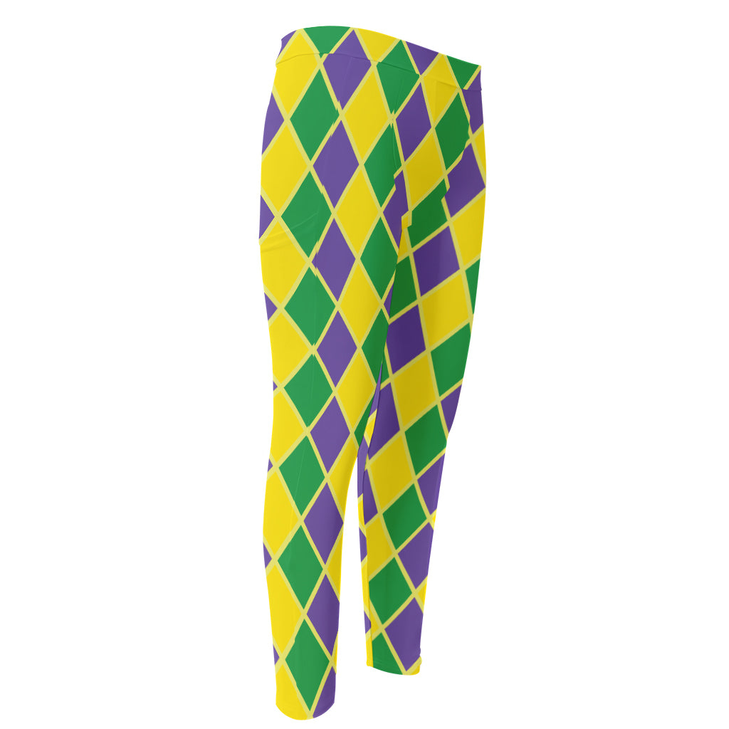 Purple Green And Yellow Mardi Gras Print Men's Compression Pants