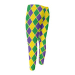 Purple Green And Yellow Mardi Gras Print Men's Compression Pants