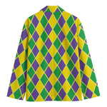 Purple Green And Yellow Mardi Gras Print Men's Cotton Blazer