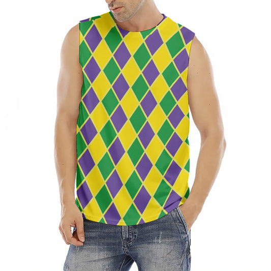 Purple Green And Yellow Mardi Gras Print Men's Fitness Tank Top