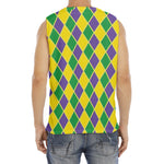 Purple Green And Yellow Mardi Gras Print Men's Fitness Tank Top