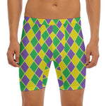 Purple Green And Yellow Mardi Gras Print Men's Long Boxer Briefs