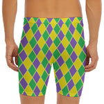 Purple Green And Yellow Mardi Gras Print Men's Long Boxer Briefs