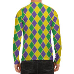 Purple Green And Yellow Mardi Gras Print Men's Long Sleeve Rash Guard