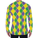 Purple Green And Yellow Mardi Gras Print Men's Long Sleeve T-Shirt